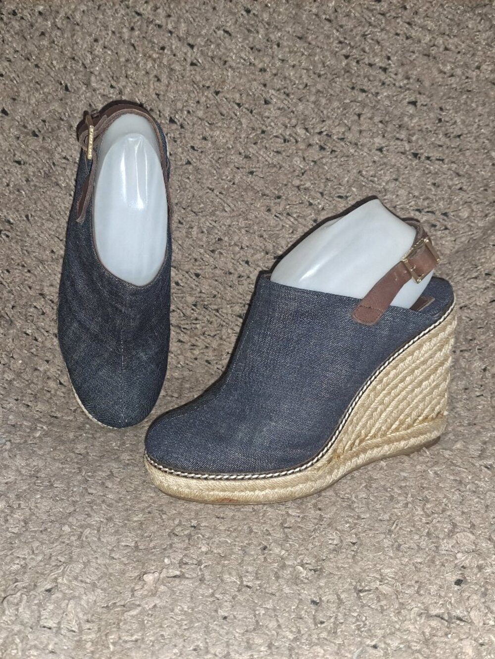 TORY BURCH-Blue Denim/Leather Slingback Platform Espadrille Wedge-SZ 9-Excellent
